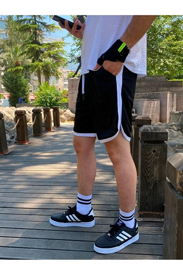 Erkek Beyaz Basketbol Futbol Çizgili Şort Fitness Spor Egzersizi Koşu